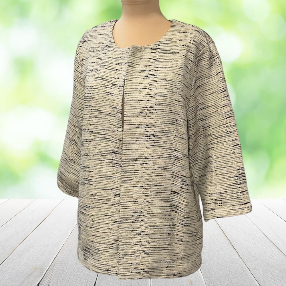 EILEEN FISHER Slub Texture Jacket Organic Cotton Open Front Minimalist Size M